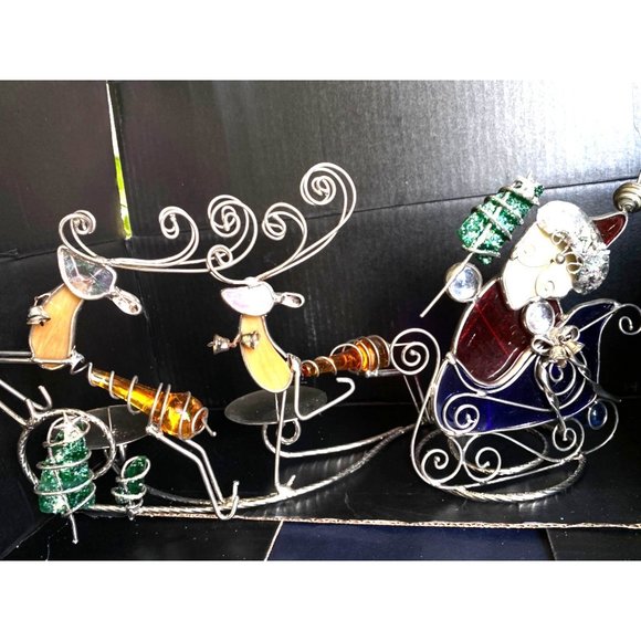 Holiday Home Accents Stained Glass Santa and Reindeer Candle Holder - Picture 3 of 10